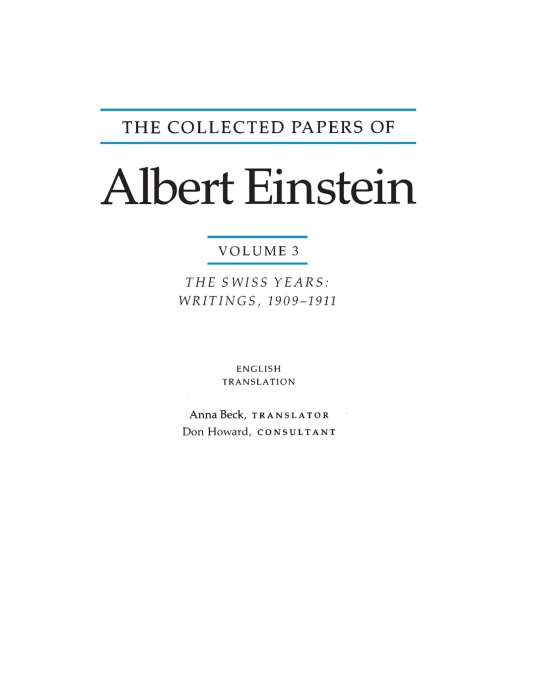 THE COLLECTED PAPERS OF ALBERT EINSTEIN, VOLUME 3 (ENGLISH)