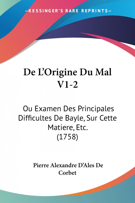 DE L?ORIGINE DU MAL V1-2