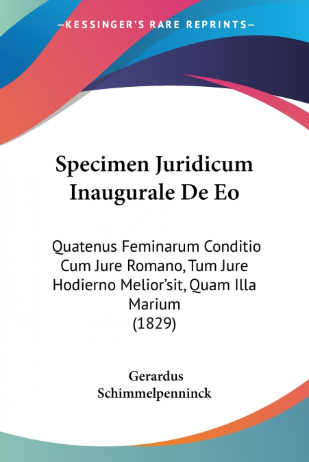 SPECIMEN JURIDICUM INAUGURALE DE EO