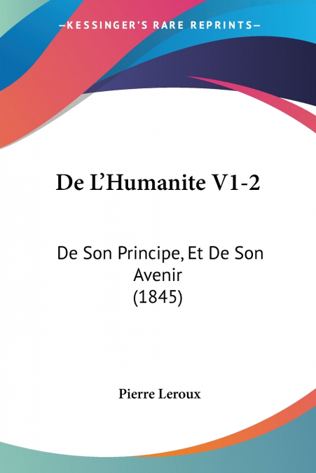DE L?HUMANITE V1-2