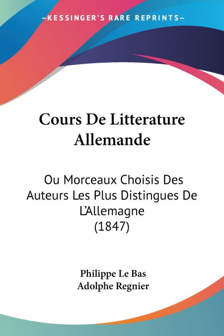 COURS DE LITTERATURE ALLEMANDE