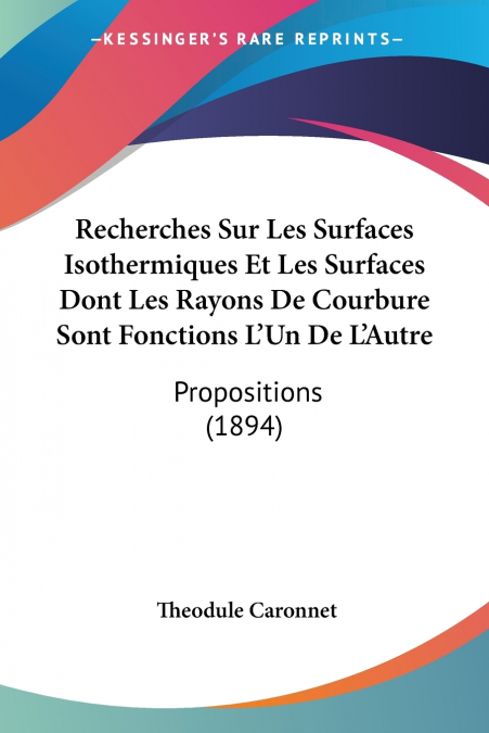 RECHERCHES SUR LES SURFACES ISOTHERMIQUES ET LES SURFACES DO