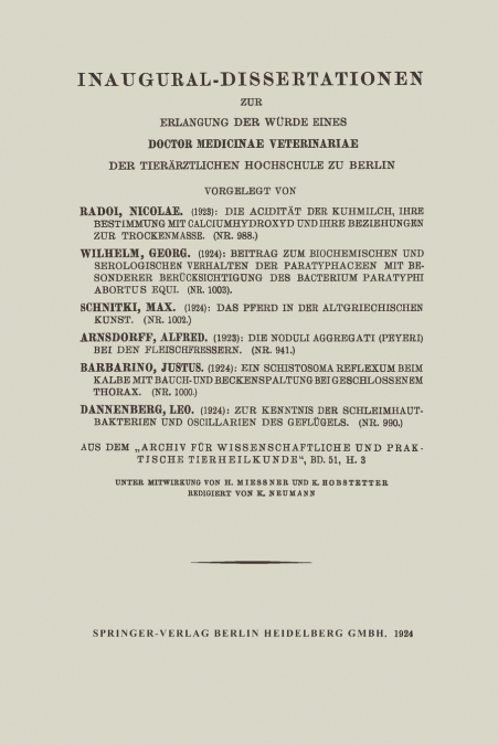 INAUGURAL-DISSERTATIONEN ZUR ERLANGUNG DER WURDE EINES DOCTO