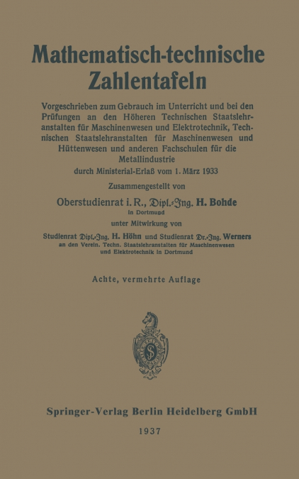 MATHEMATISCH-TECHNISCHE ZAHLENTAFELN