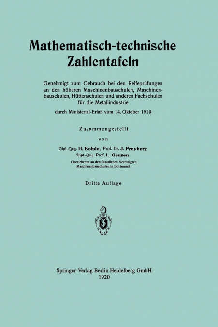 MATHEMATISCH-TECHNISCHE ZAHLENTAFELN