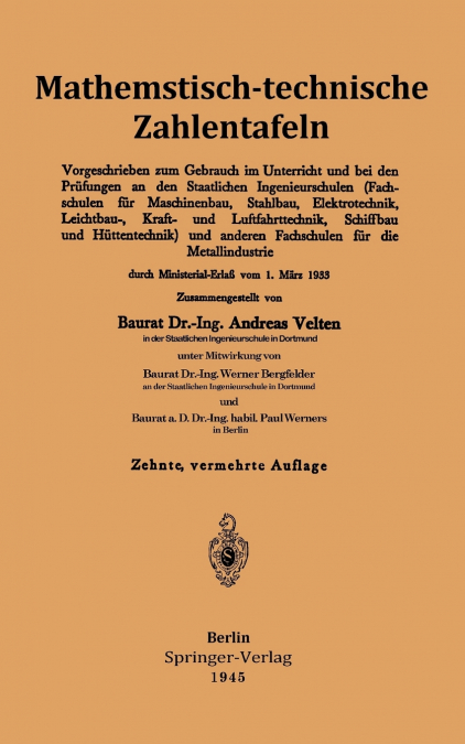 MATHEMATISCH-TECHNISCHE ZAHLENTAFELN