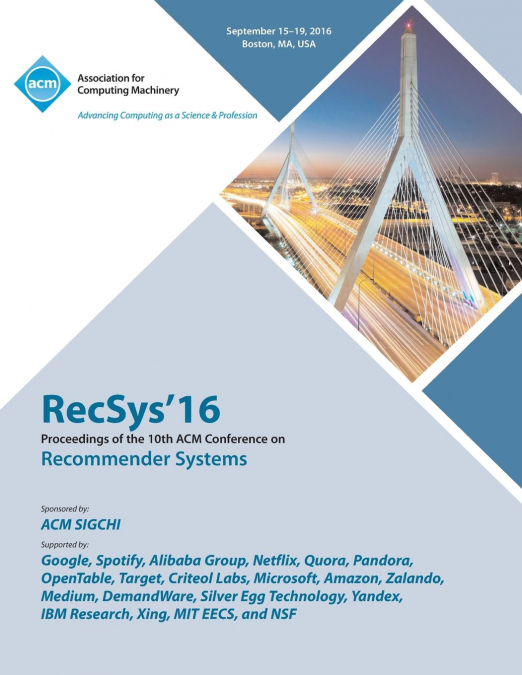 RecSys 16 19th ACM Conference on Recommender Systems