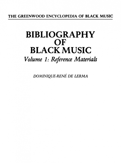 Bibliography of Black Music, Volume 1
