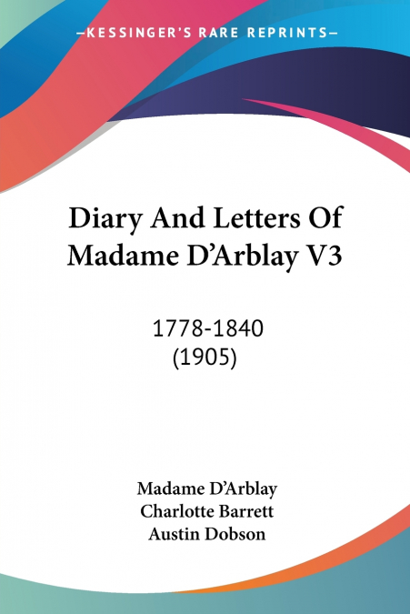 Diary And Letters Of Madame D’Arblay V3