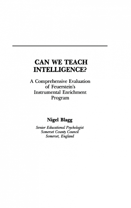 Can We Teach Intelligence?