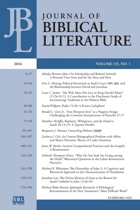 Journal of Biblical Literature 135.1 (2016)