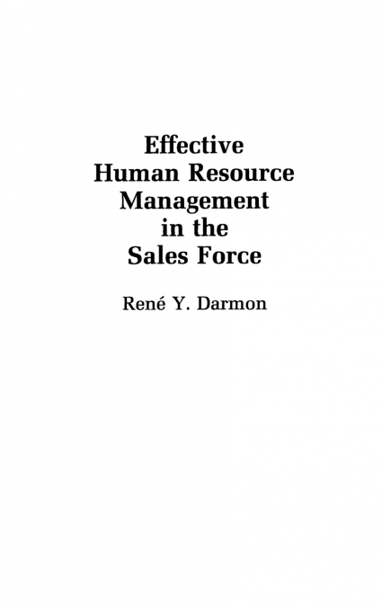 Effective Human Resource Management in the Sales Force