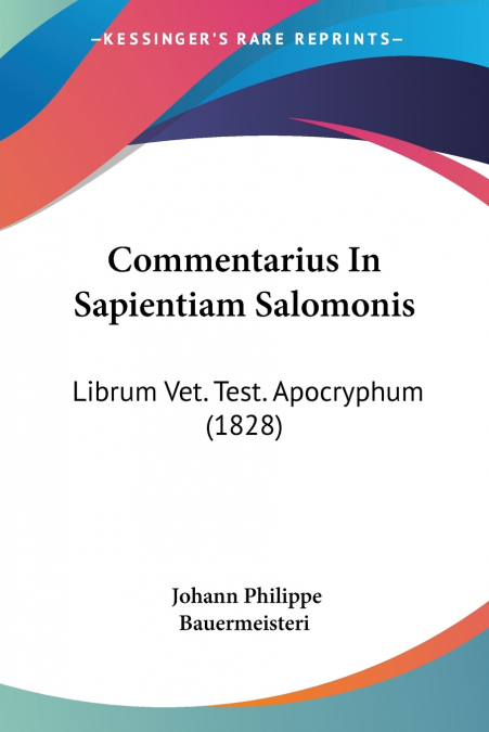Commentarius In Sapientiam Salomonis