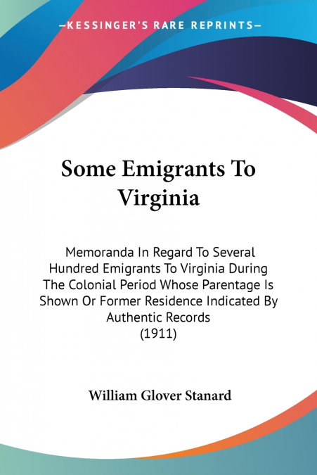 Some Emigrants To Virginia