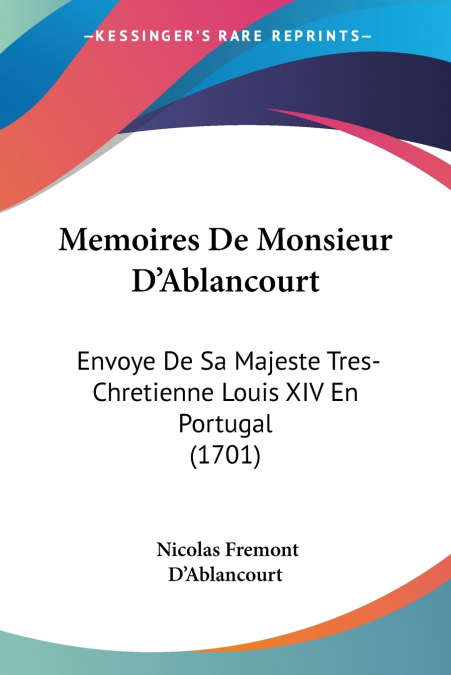 Memoires De Monsieur D’Ablancourt