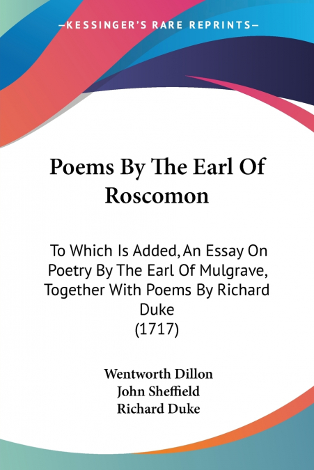 Poems By The Earl Of Roscomon