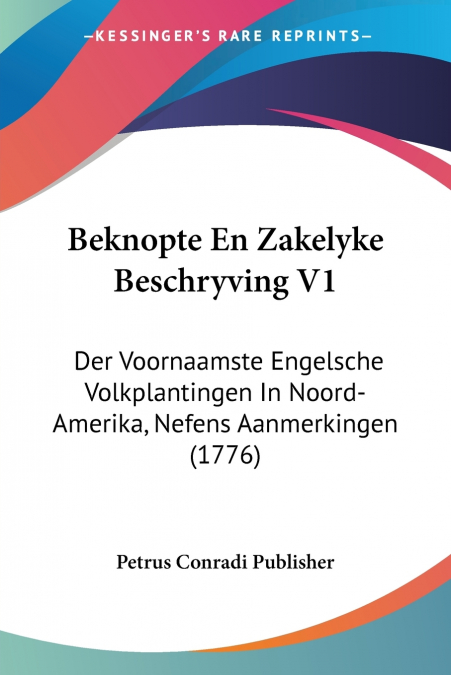 Beknopte En Zakelyke Beschryving V1