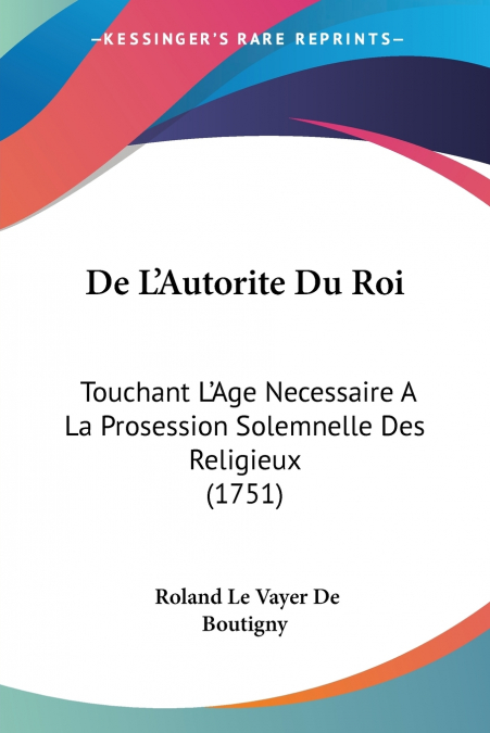 De L’Autorite Du Roi