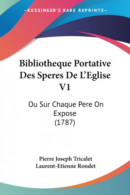 Bibliotheque Portative Des Speres De L’Eglise V1
