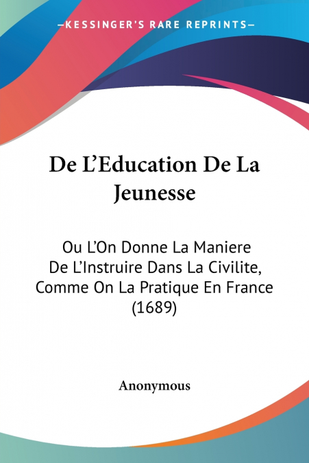 De L’Education De La Jeunesse