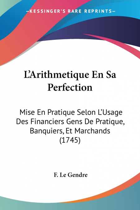 L’Arithmetique En Sa Perfection