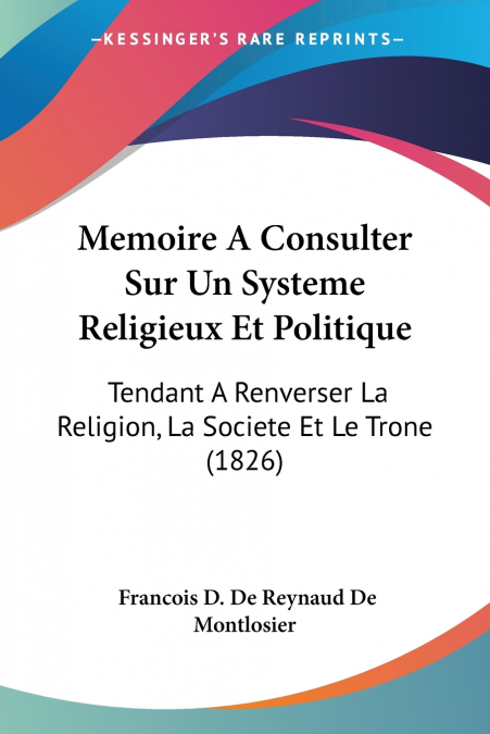 Memoire A Consulter Sur Un Systeme Religieux Et Politique