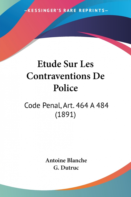 Etude Sur Les Contraventions De Police