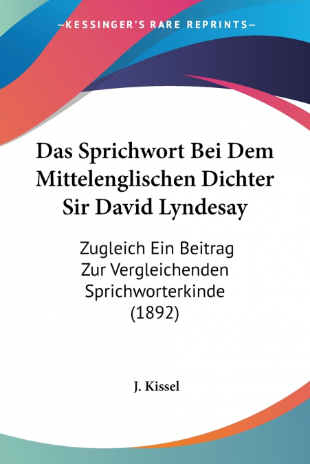 Das Sprichwort Bei Dem Mittelenglischen Dichter Sir David Lyndesay