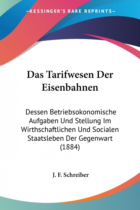 Das Tarifwesen Der Eisenbahnen