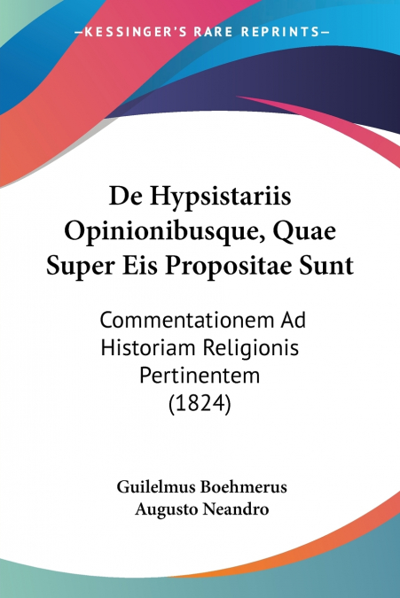De Hypsistariis Opinionibusque, Quae Super Eis Propositae Sunt