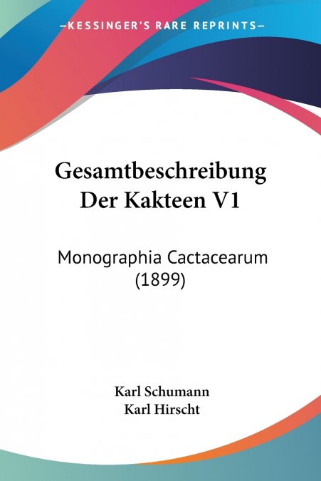 Gesamtbeschreibung Der Kakteen V1