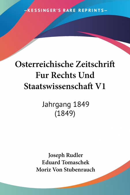 Osterreichische Zeitschrift Fur Rechts Und Staatswissenschaft V1