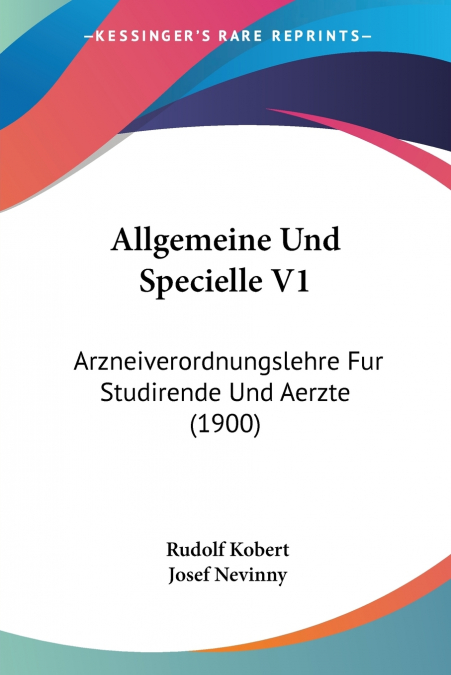 Allgemeine Und Specielle V1