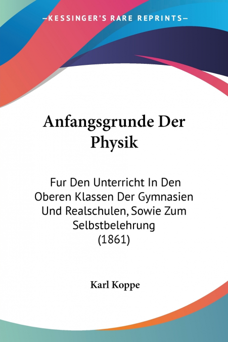 Anfangsgrunde Der Physik