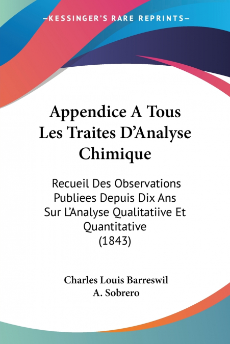 Appendice A Tous Les Traites D’Analyse Chimique