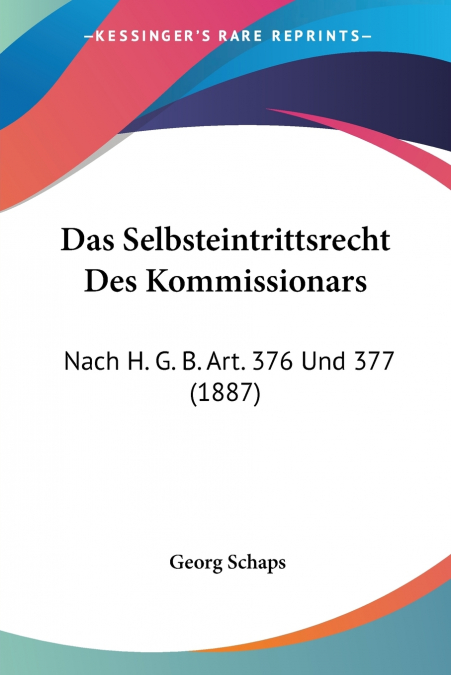 Das Selbsteintrittsrecht Des Kommissionars