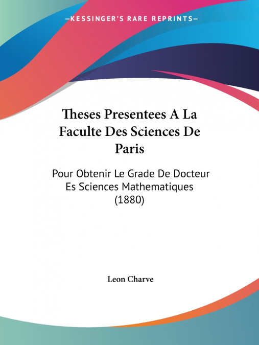 Theses Presentees A La Faculte Des Sciences De Paris
