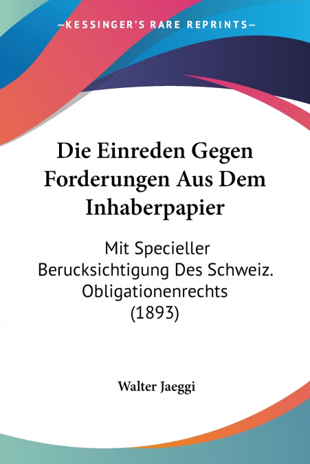 Die Einreden Gegen Forderungen Aus Dem Inhaberpapier