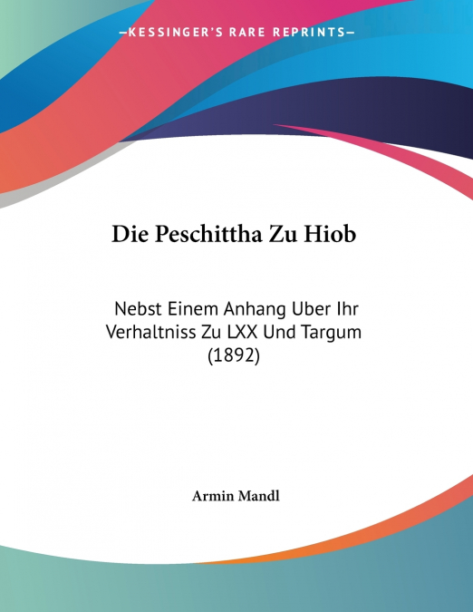 Die Peschittha Zu Hiob