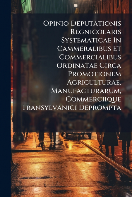 Opinio Deputationis Regnicolaris Systematicae In Cammeralibus Et Commercialibus Ordinatae Circa Promotionem Agriculturae, Manufacturarum, Commerciique Transylvanici Deprompta