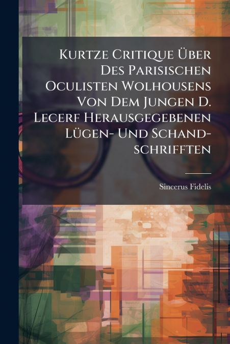 Kurtze Critique Über Des Parisischen Oculisten Wolhousens Von Dem Jungen D. Lecerf Herausgegebenen Lügen- Und Schand-schrifften