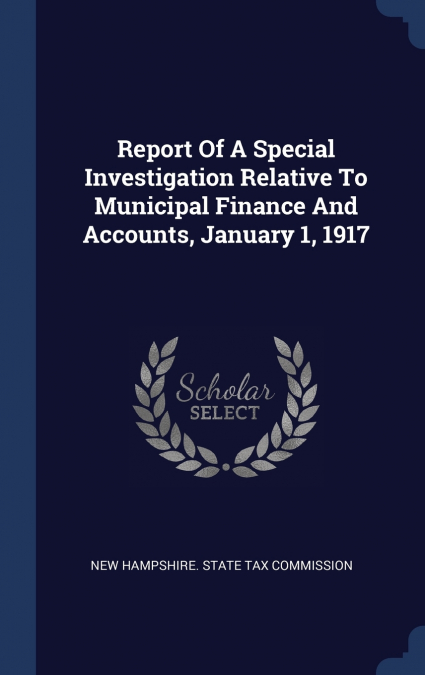 Report Of A Special Investigation Relative To Municipal Finance And Accounts, January 1, 1917