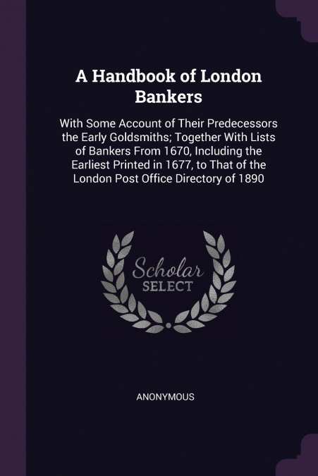 A Handbook of London Bankers