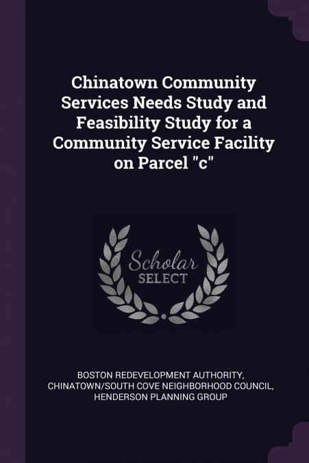 Chinatown Community Services Needs Study and Feasibility Study for a Community Service Facility on Parcel 'c'