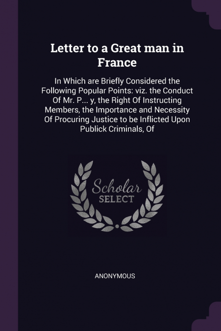 Letter to a Great man in France