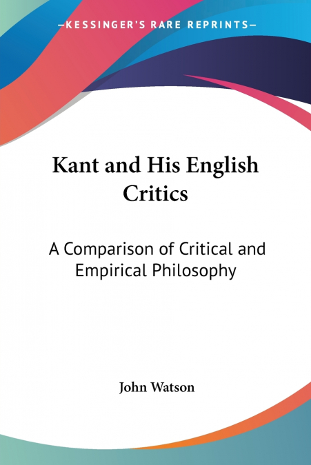 Kant and His English Critics
