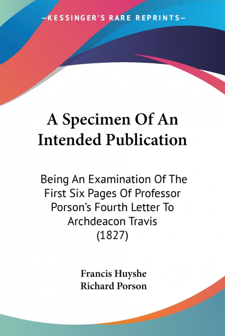 A Specimen Of An Intended Publication