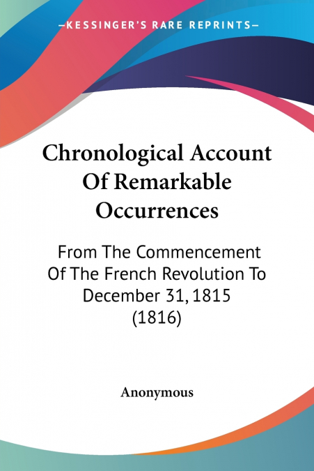 Chronological Account Of Remarkable Occurrences