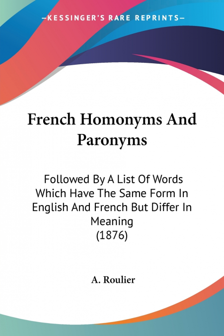 French Homonyms And Paronyms