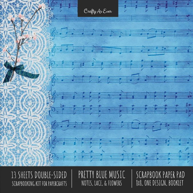 Pretty Blue Music Scrapbook Paper Pad 8x8 Decorative Scrapbooking Kit for Cardmaking Gifts, DIY Crafts, Printmaking, Papercrafts, Notes Lace Flowers Designer Paper